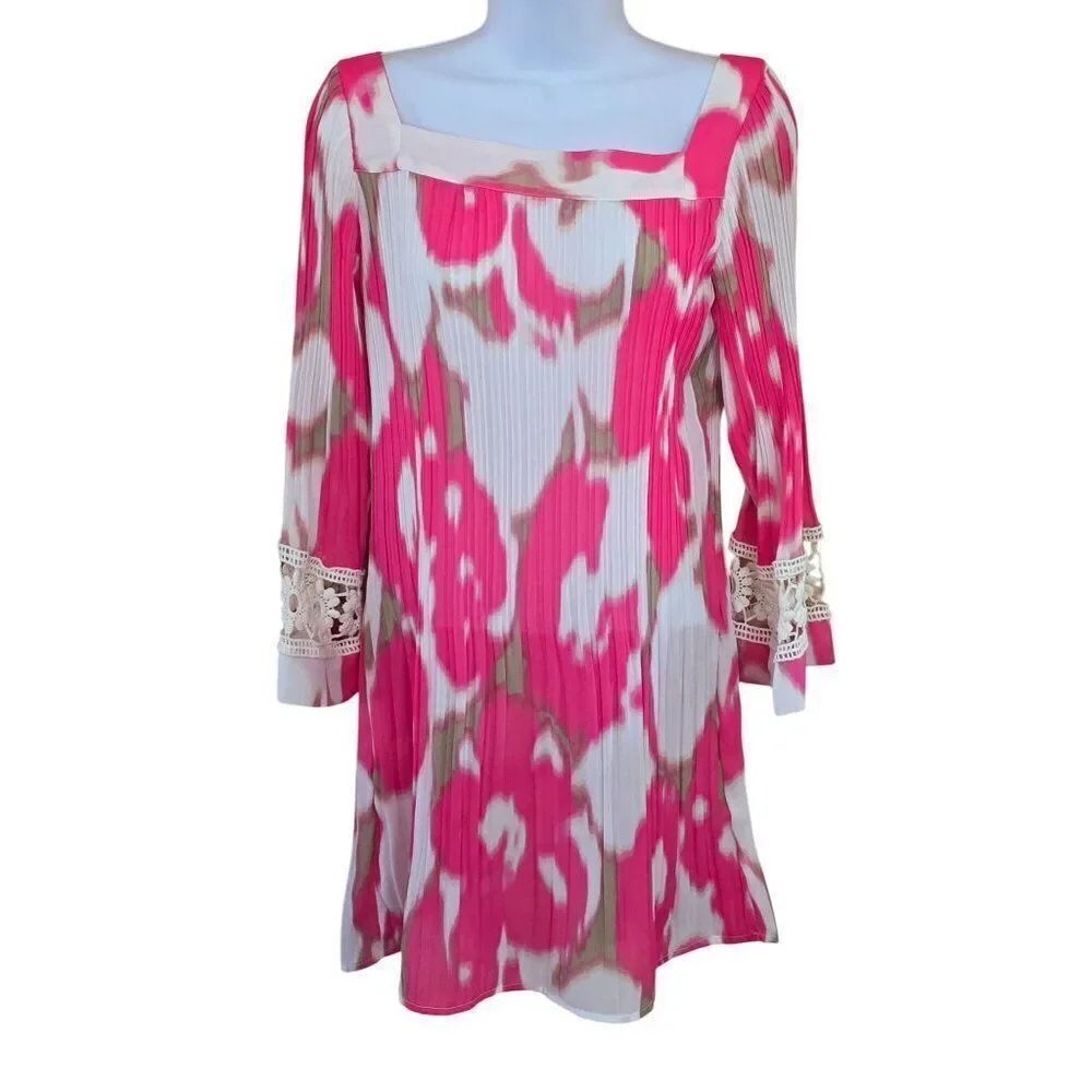 Pleated Floral Top Crochet Details & 3/4 Sleeves boho hippie core fairycore